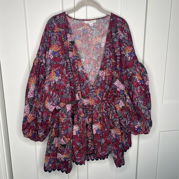 Kika Vargas x Target Multicolor Floral Peplum Wrap Balloon Sleeve Blouse Plus 4X - Picture 1 of 7